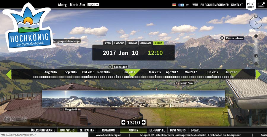 Das Archiv von Panomax zeigt alle Monate in der Übersicht