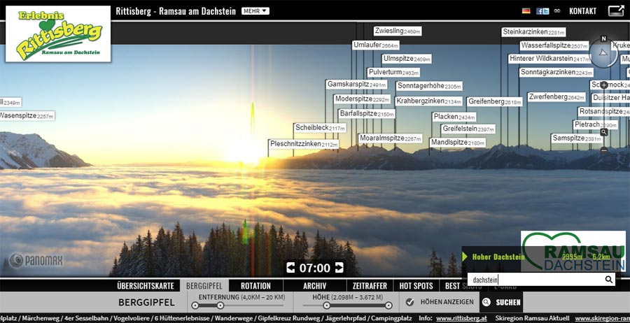 Panomax summit labelling tool with mountain peaks labelled