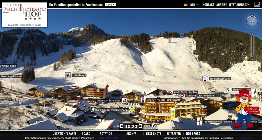 Panomax interface displaying hotspots branded to a hotel