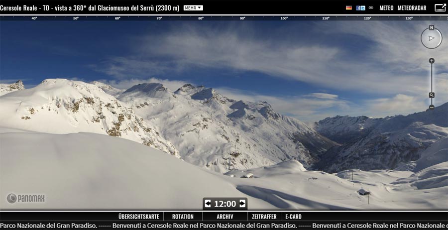 Bild der Panomax Benutzeroberfläche mit News-Ticker in Gran Paradiso